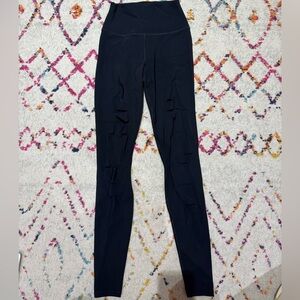 Alo black distressed / slash-detail leggings (fashion athleisure style)
